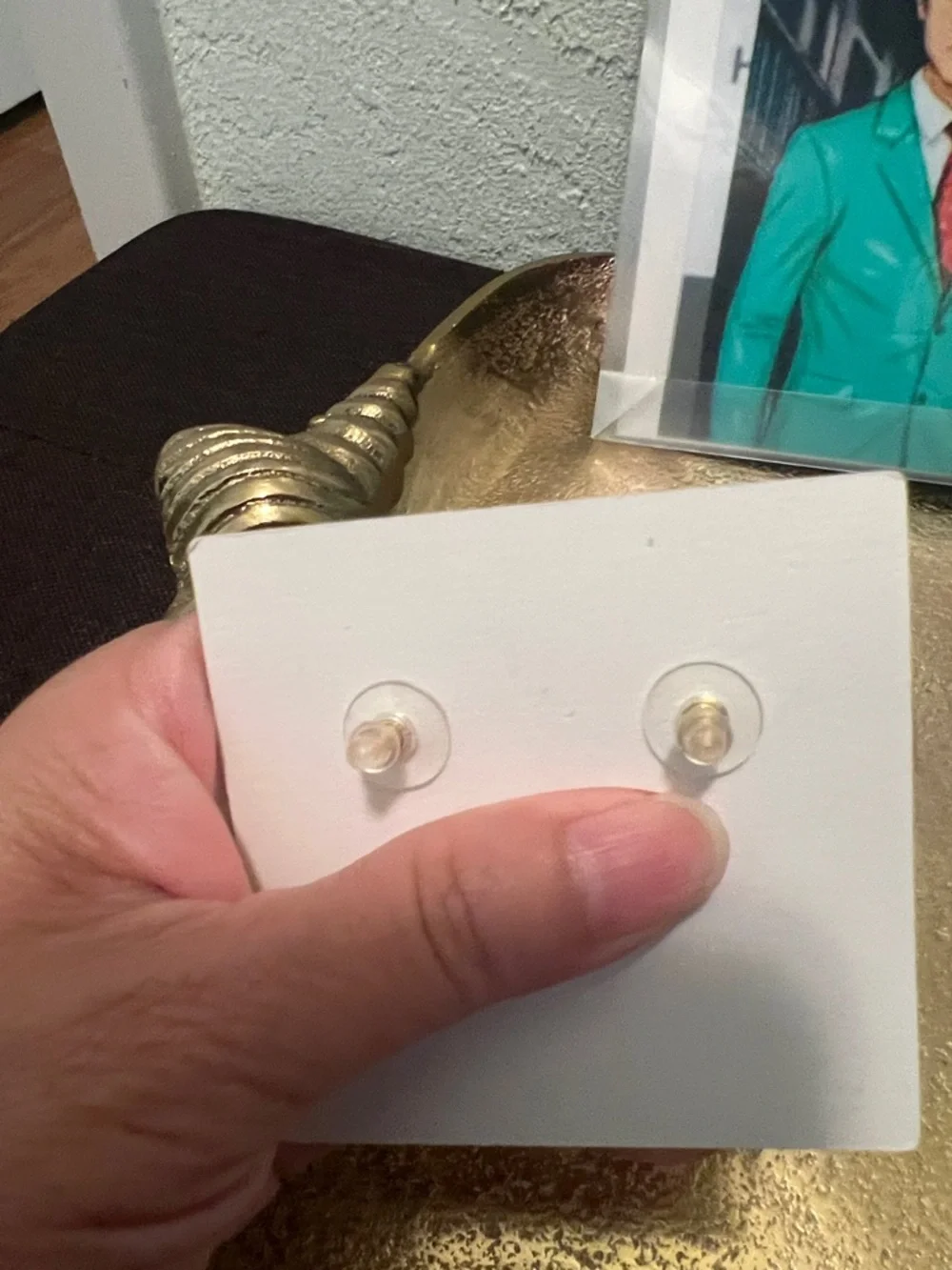 1803*Classic Vintage Gold Plated Knot Stud Earrings W/Triangle Crystal - Picture 6 of 12